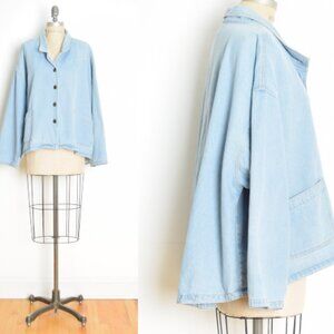 vintage 90s denim jacket draped slouchy oversized grunge swing coat top XXL+
